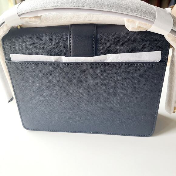 MICHAEL KORS GREENWICH small shoulder FLAP CROSSBODY BAG MK Black and Gold MULTI - Picture 9 of 15